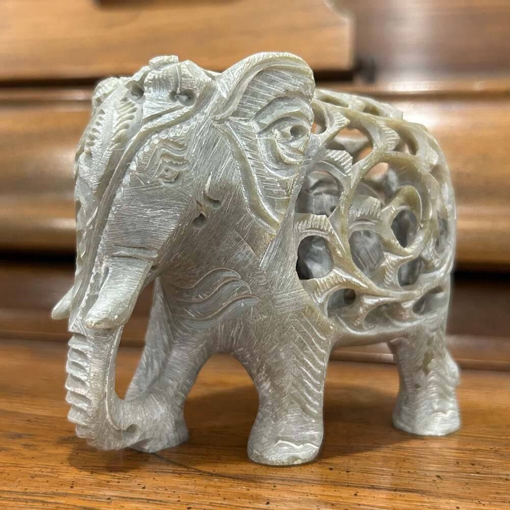 Hand Carved Soapstone Elephant Figurine with Baby Inside
